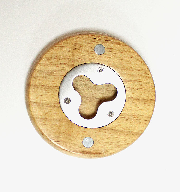 custom logo wooden round shape fridge magnet beer bottle opener