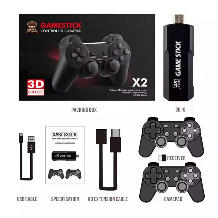 Game console 2.4G wireless PS1 TV game console HDMI HD 64G (10000 + games)