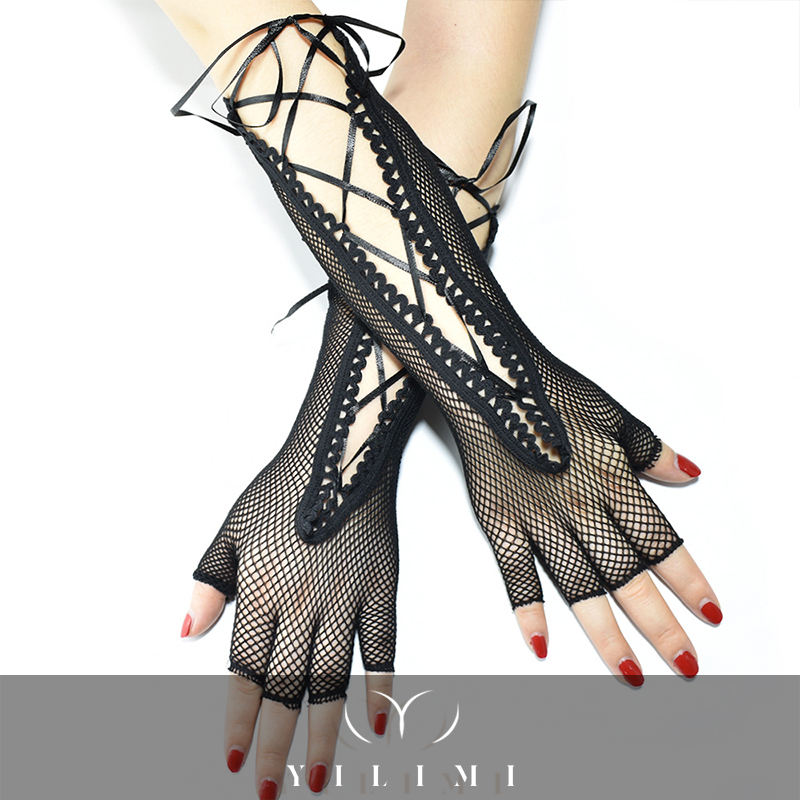 Fashion Clothes Accessories Women Elasticity Fishing Net Half Finger Bandage Gloves Sexy Ultra-Thin Lace Gloves Cosplay Glove