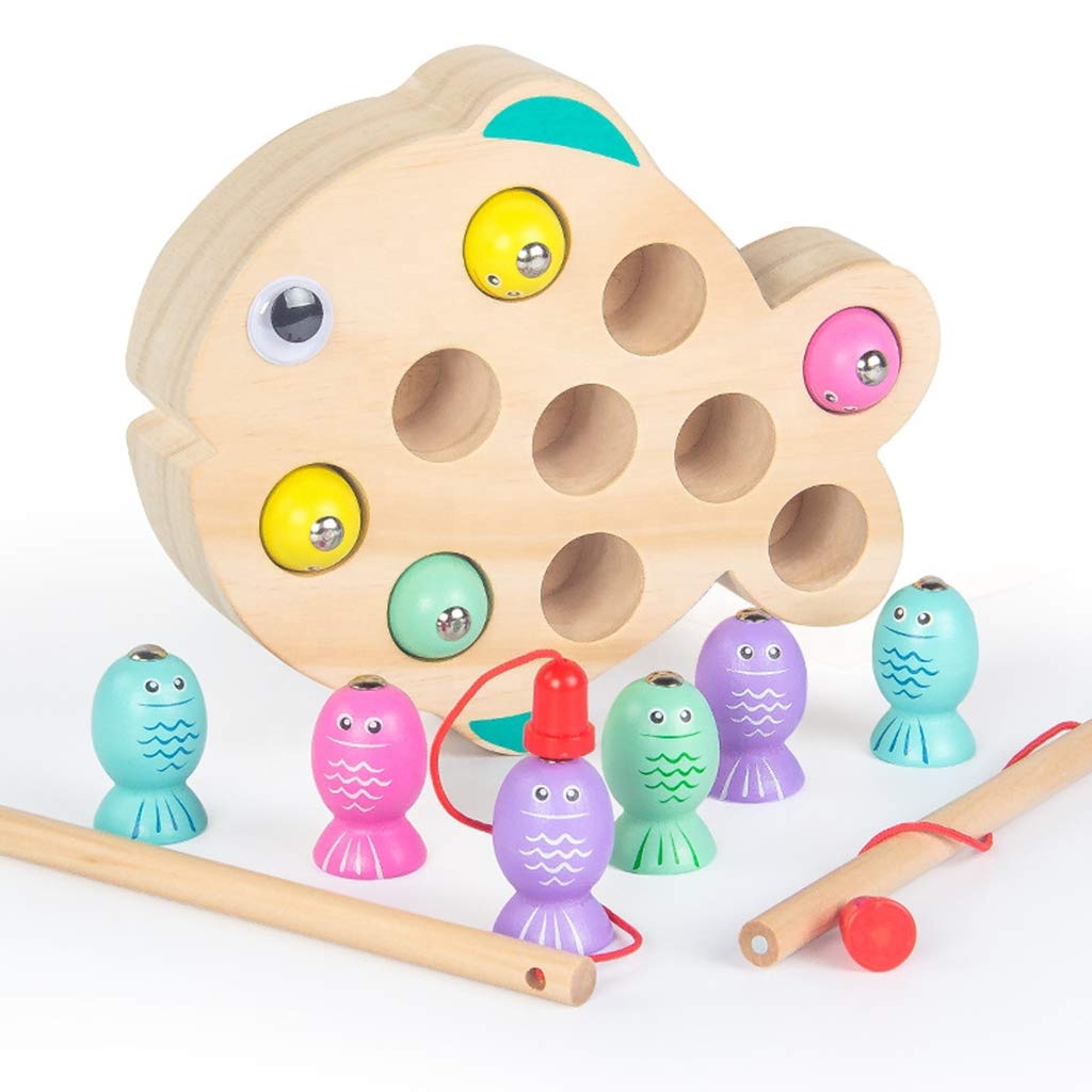 Children Wooden Magnetic Games Fishing Toy Game Kids 3D Fish Baby Kids Educational Toys Gifts