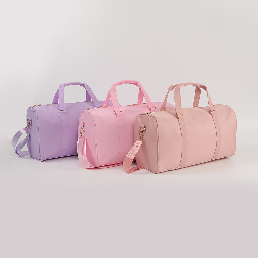 RTS Multi-color nylon handbag travel pink duffle bag with letter patches weekend bag