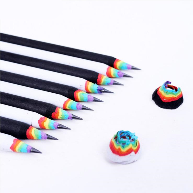 6Pcs/Set Pencil Hb Rainbow Color Pencil Stationery Items Drawing Supplies Cute Pencils For School Basswood Office School Cut