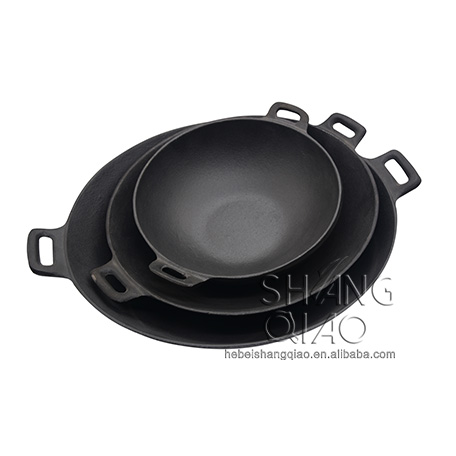 Chinese Traditional and Classic Design 2 Handle Deep Frying Pan Pre-seasoned Cast Iron Wok