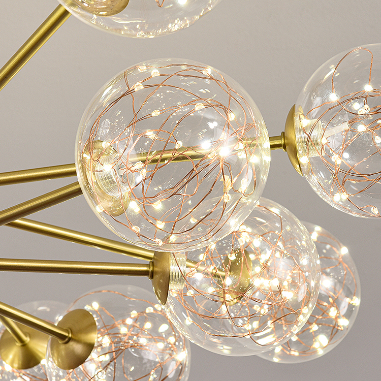 Modern Warm White Copper Glass Material Dual Light Color Led Pendant Lamp
