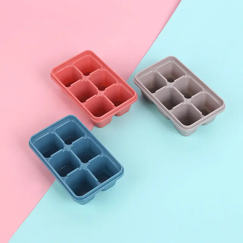 Home 6 Squares Freezer Ice Cube Trays Plastic Ice Cube Mold with Lid