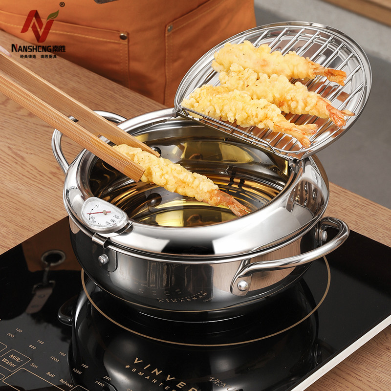 Amazon top seller kitchen cookware tempura chicken 24cm stainless steel 201 temperature control deep fryer pots with oil filter