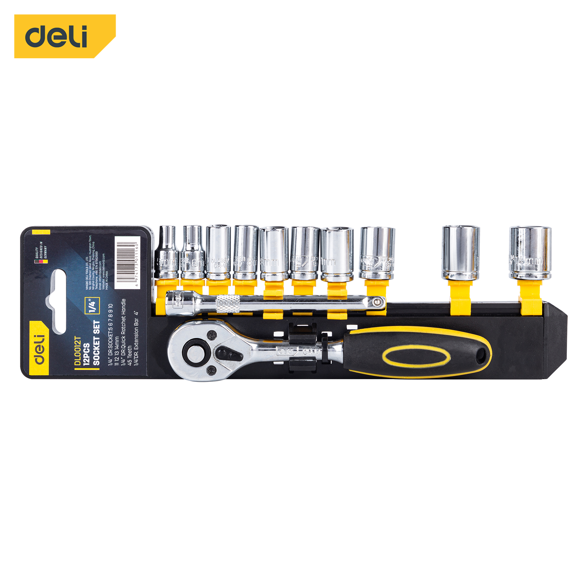 Deli Tools EDLOO12T 12pcs Metric Wrench Socket Set 72 Teeth Ratchet Drive Socket Handle &Quick Release Function