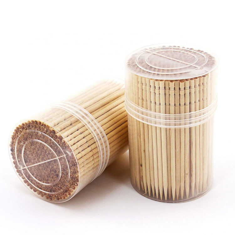 Premium Wooden Round Toothpicks with Storage Holder for Food or Cleaning Your Teeth, 3 Packs of 300 Pieces, Party Supplies