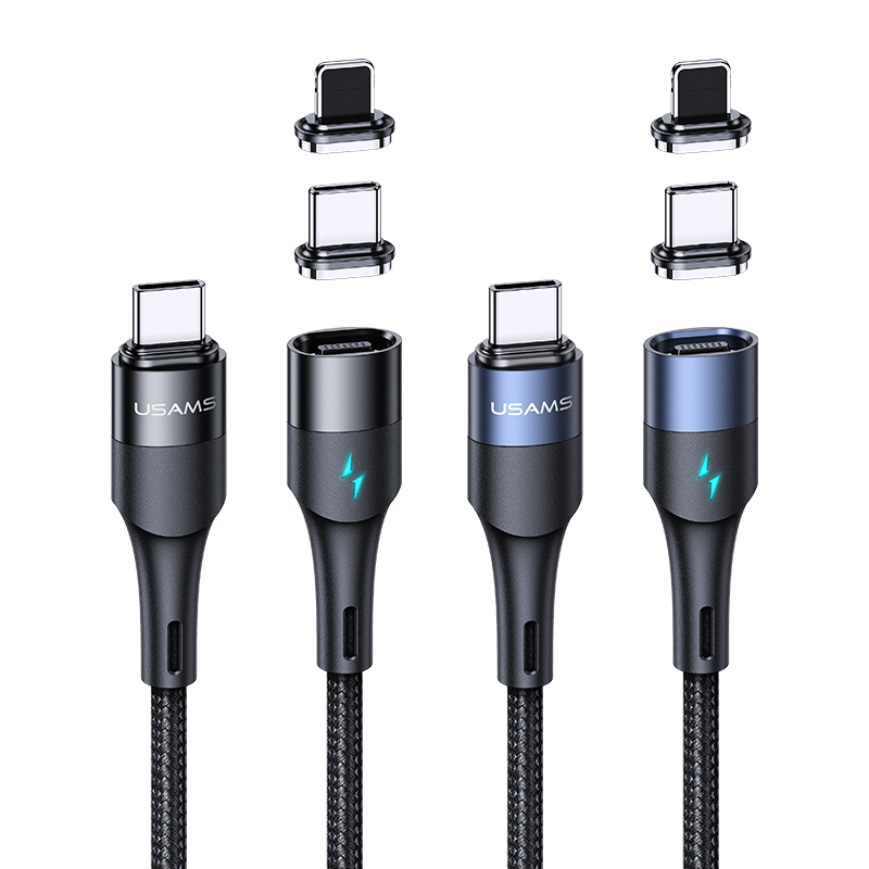 USAMS SJ495 20W+60W 2 in 1 Magnetic Charging Cable Data Transfer Compatible with Lighting & USB-C port