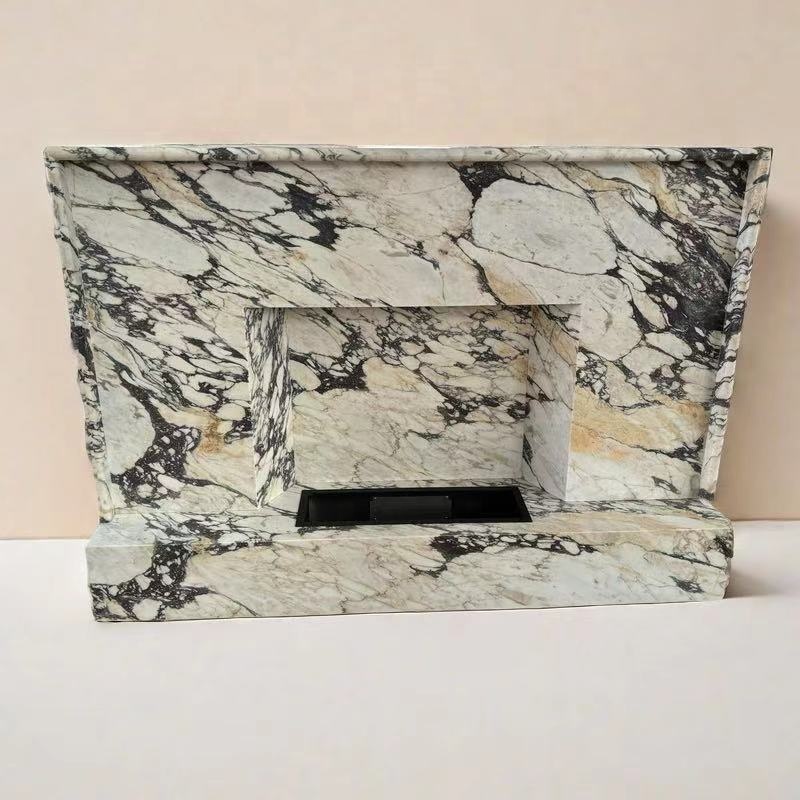 Customized Natural marble Europe Style Indoor Hand Carved Luxury Calacatta Viola Marble Fireplace