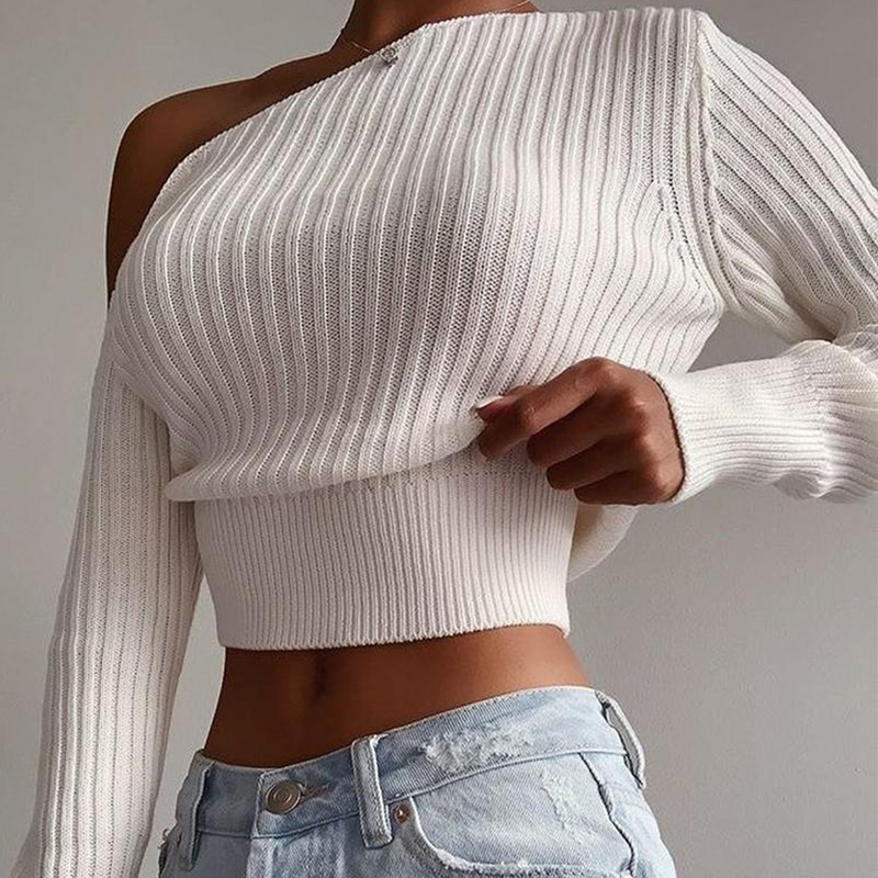 YDF4767 -- bellewholesale однотонный укороченный свитер с длинным рукавом для женщин