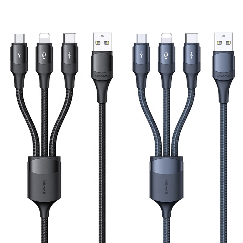 USAMS 2021 Wholesale SJ515 3 In 1 Aluminum Alloy TPE Material Charging Data Cable For Mobile Phone Use