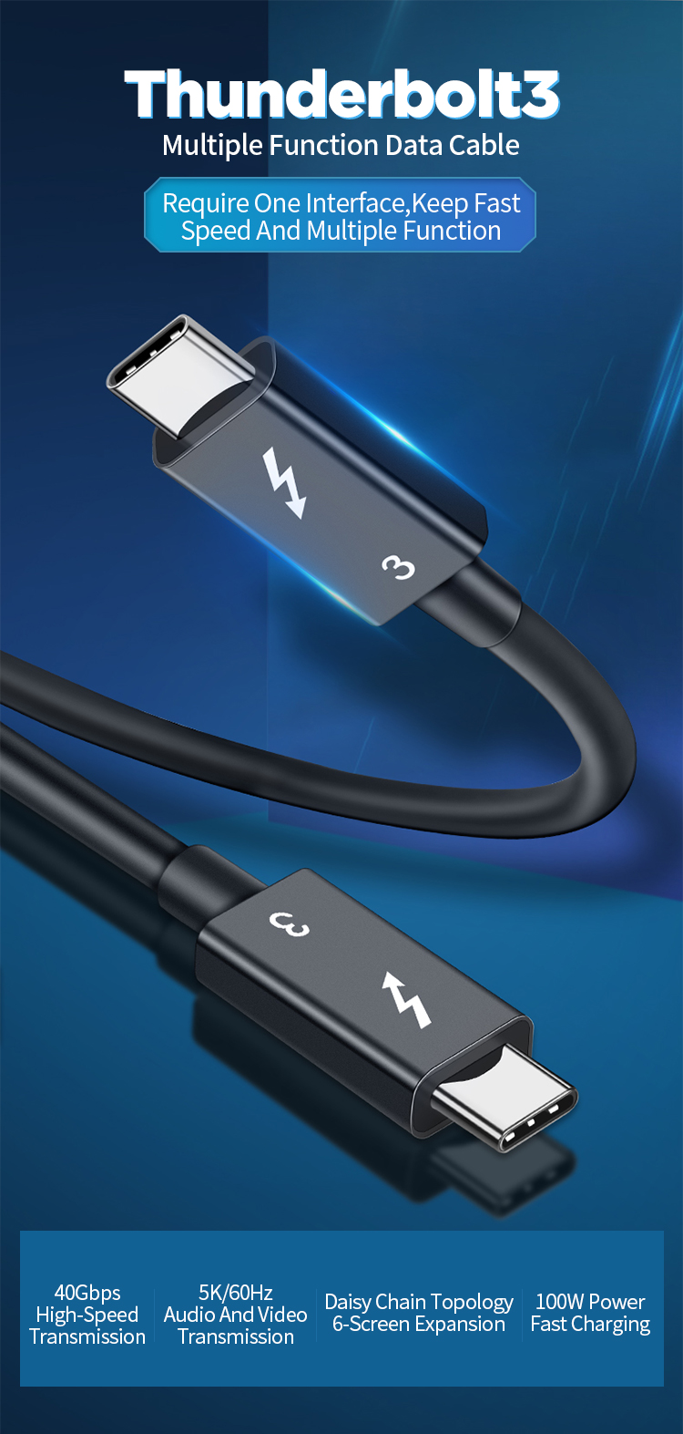 Cablecreation Thunderbolt 3 кабеля 40 Гбит/с поддерживает 5A/100 Вт зарядный кабель-Переходник USB C на кабель с разъемом usb-c