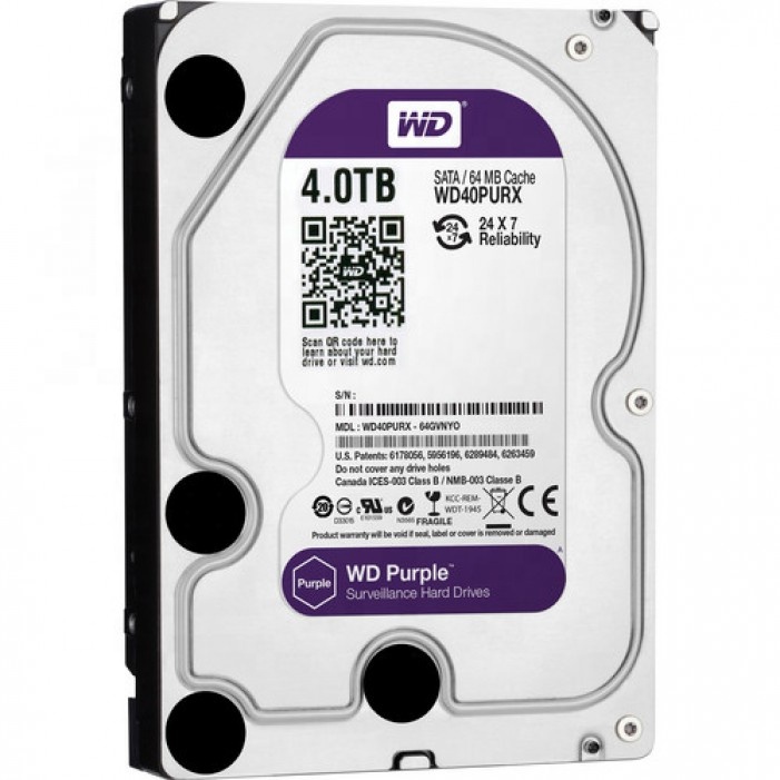 WD40PURX фиолетовый 4 ТБ наблюдения жесткий диск-5400 об/мин Класс SATA 6 ГБ/сек. 64 Мб кэш-память 3,5 дюймов hdd