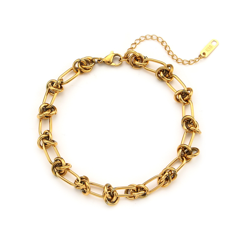 Gfashion Personality Fashion Jewelry Hip Hop Stainless Steel Heart Pendant Bracelet Knotted Bracelet for Women