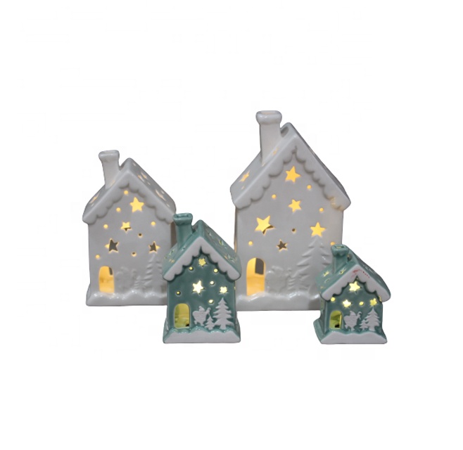 New creative gift small ceramic house glitter decoration Christmas house figurines for home decoration