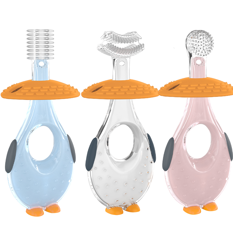 Cartoon children toothbrush soft bristles foldable baby training soft silicone kid toothbrush