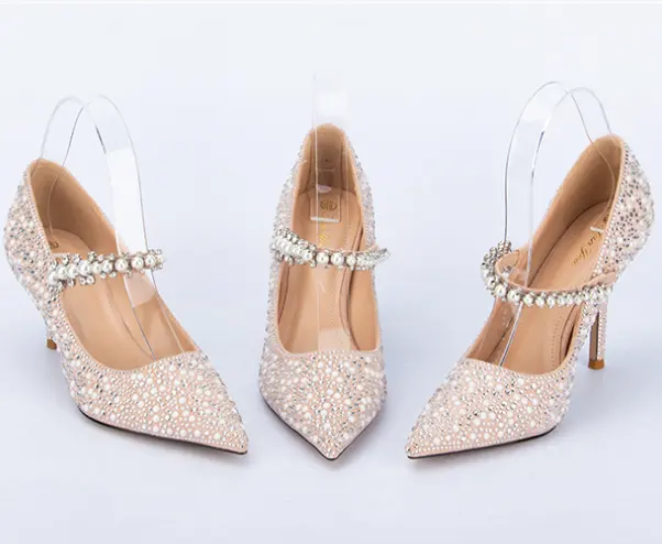 Pearl rhinestone Mary Jane shoe last 2022 autumn and winter new high heel lady shoes sample