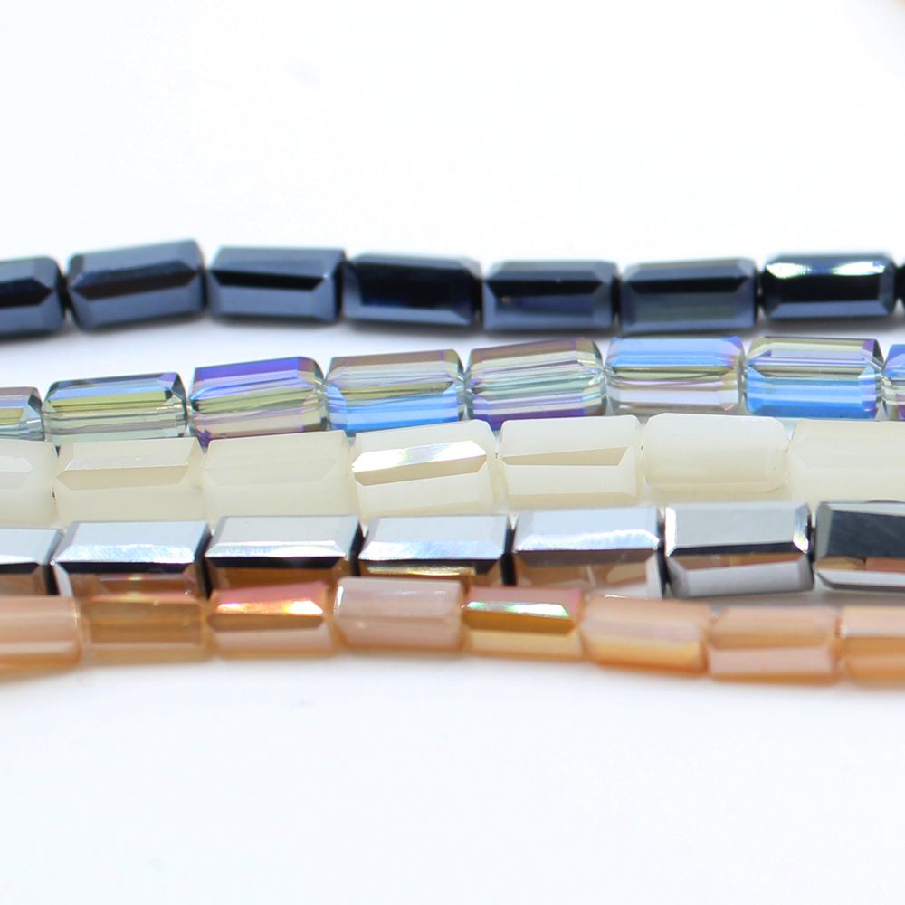 Faceted Crystal Glass Rectangle Square Tube Crystal Long Cube Beads