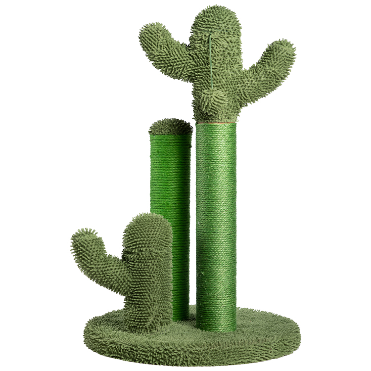 Natural Sisal Cat Scratching Post Cactus Cat Scratcher with 3 Scratching Poles And Dangling Ball