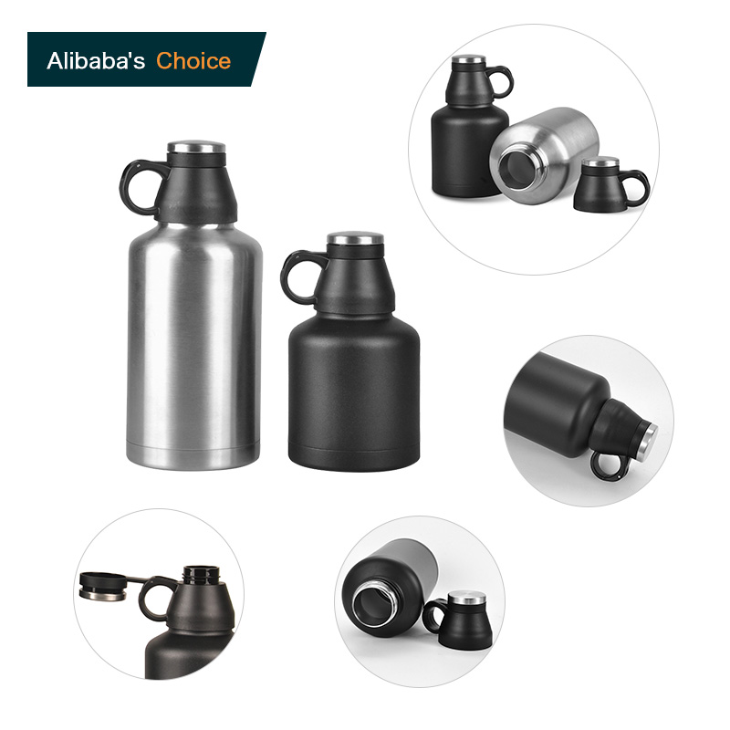Ready To Ship Custom Print Double wall Insulated Stainless steel Growler Vacuum Flask Bottle 64 oz Beer Growler Glass