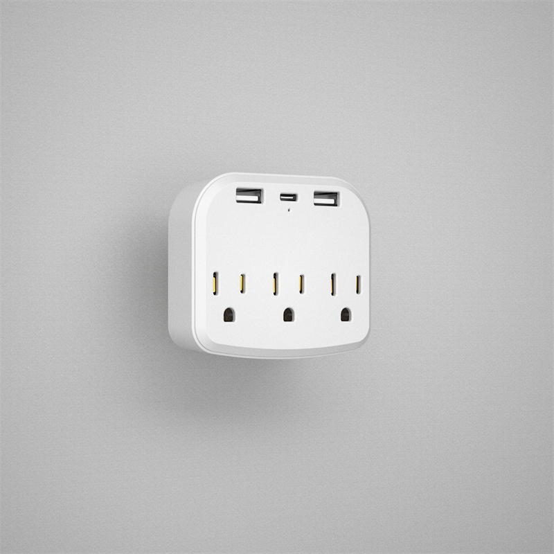 Hot sale 1 to 3 Way Electrical Power Extender Wall Outlet Wall Power Socket with 2 USB+Type C port