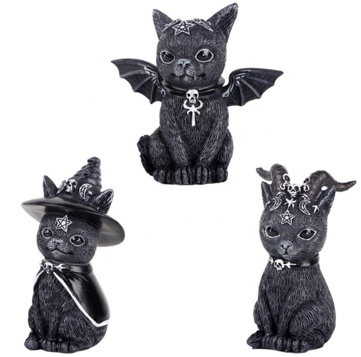 Halloween Party Magic Cat Ornaments Resin Craft Outdoor Sculpture Doll Tabletop Ornaments