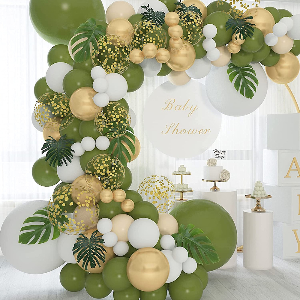 Bohemian party olive green chrome gold latex balloon garland birthday party decoration