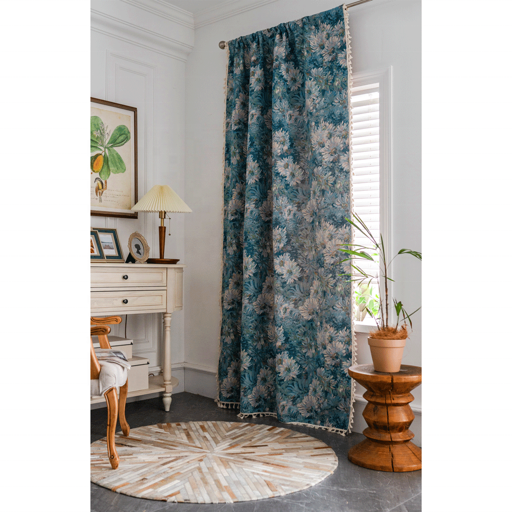 Factory supply Luxury European style 100% polyester Tassels decorative custom hotel blackout curtains for the living room