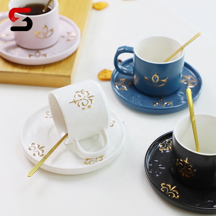 EGRAND Hot Sell Color Glazed Tea Cup And Saucer Hand Painting Coffee Mug With Saucer In Various Colors For Hotel Event Banquet