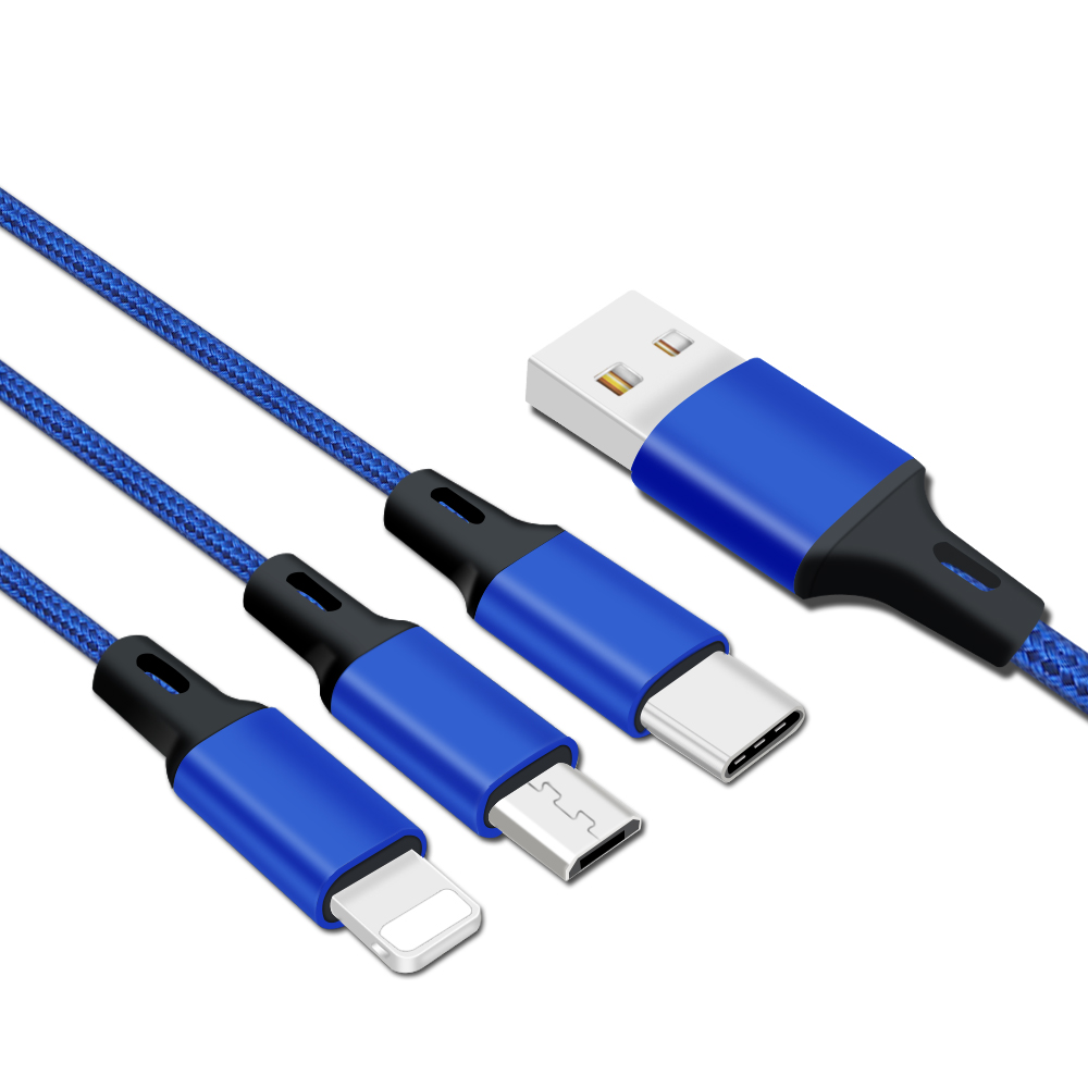 Универсальные разъемы 3 в 1, USB-кабель для быстрой зарядки, высококачественный нейлоновый кабель для передачи данных для Iphone, USB-кабель