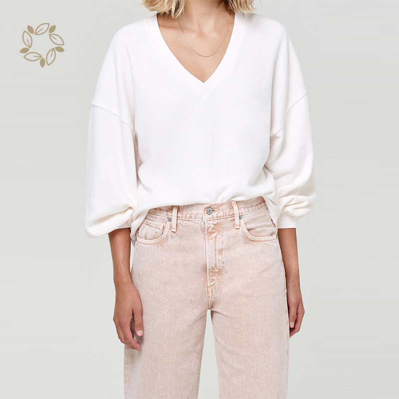 Eco Friendly Sweatshirts V Neck Organic Cotton Women Sweatshirt Sustainable Fleece oversized sweatshirt women sweat shirt