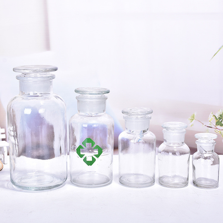 250ml 500ml Cylindrical Round Clear Empty Wide Mouth Glass Reagent Bottle With Cork
