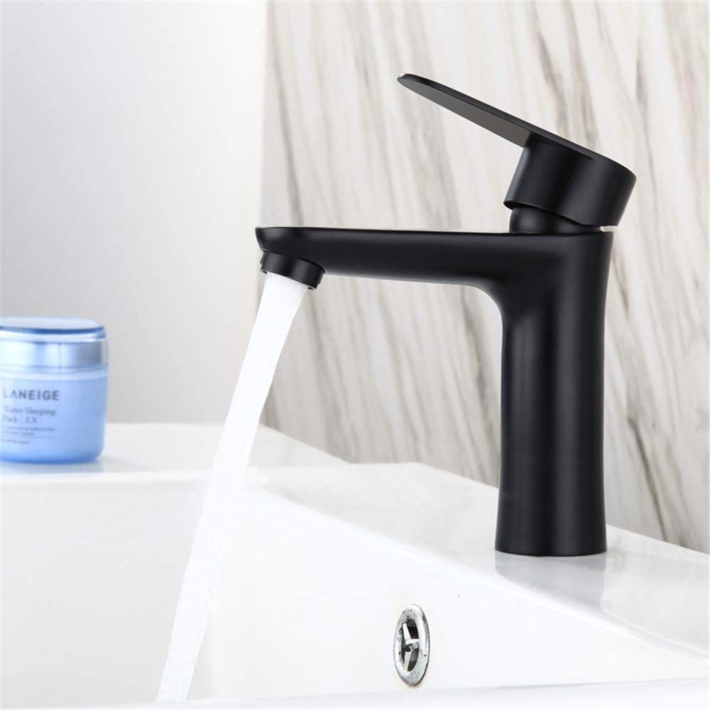 Bathroom Sink Single Handle Lavatory Vanity Mixer Tap for One Hole with Cold and Hot 304 Stainless Steel Matt Black Basin Faucet