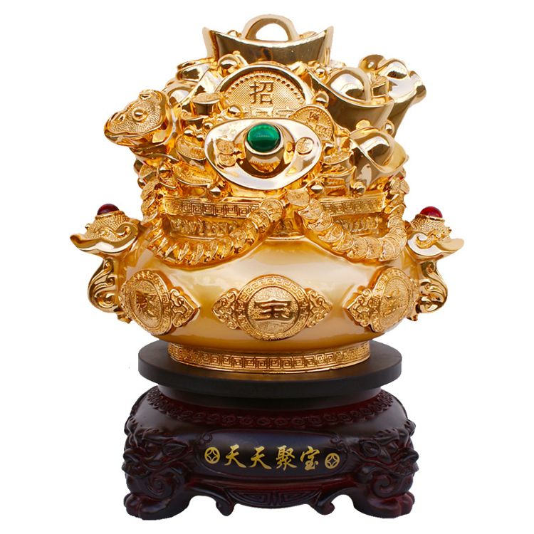 Wholesale Fengshui Home Decor Product Chinese Gold Ingots Lucky Wealth Feng Shui Golden Treasure Bowl With Golden Ingots