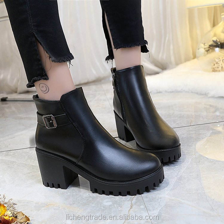 New Arrival latest women's leather boots Pointed boots thick heel Side zipper high heel cheap price ladies boots