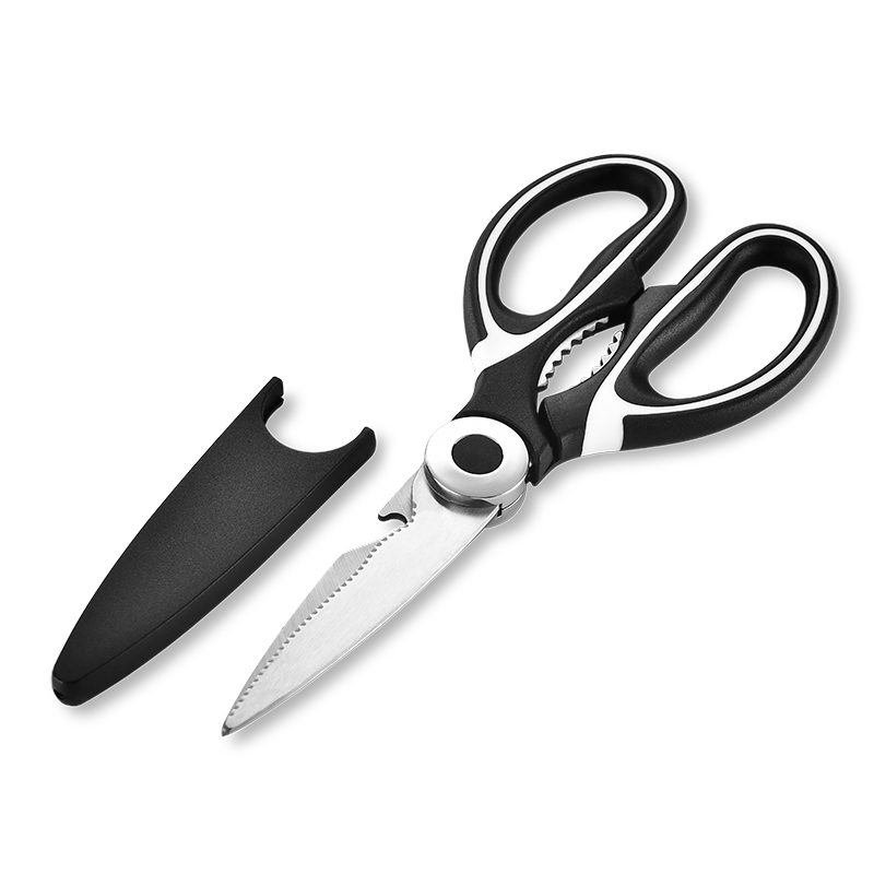 Stainless steel multi-functional kitchen scissors with double color handle