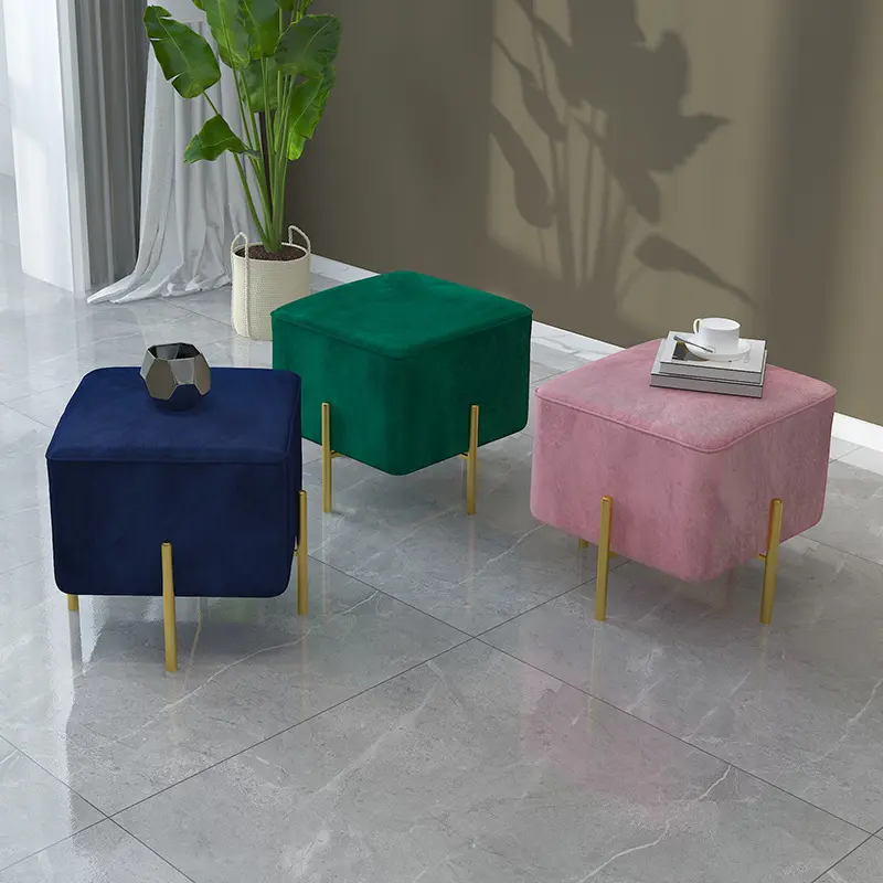 Wholesale italian small square luxury bedroom velvet home luxury foot stool ottoman