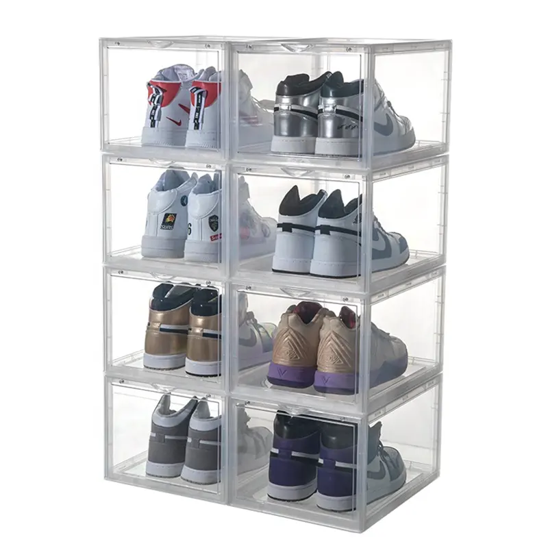 Drop Front custom Sneaker Crates clear stack shoe case sneaker box Magnetic shoe case plastic stackable custom logo