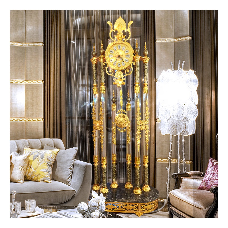 2022 European Classic Vintage Grandfather Clock Hourly Telling Floor Clock Home Decor Crystal Brass Custom Big Clock