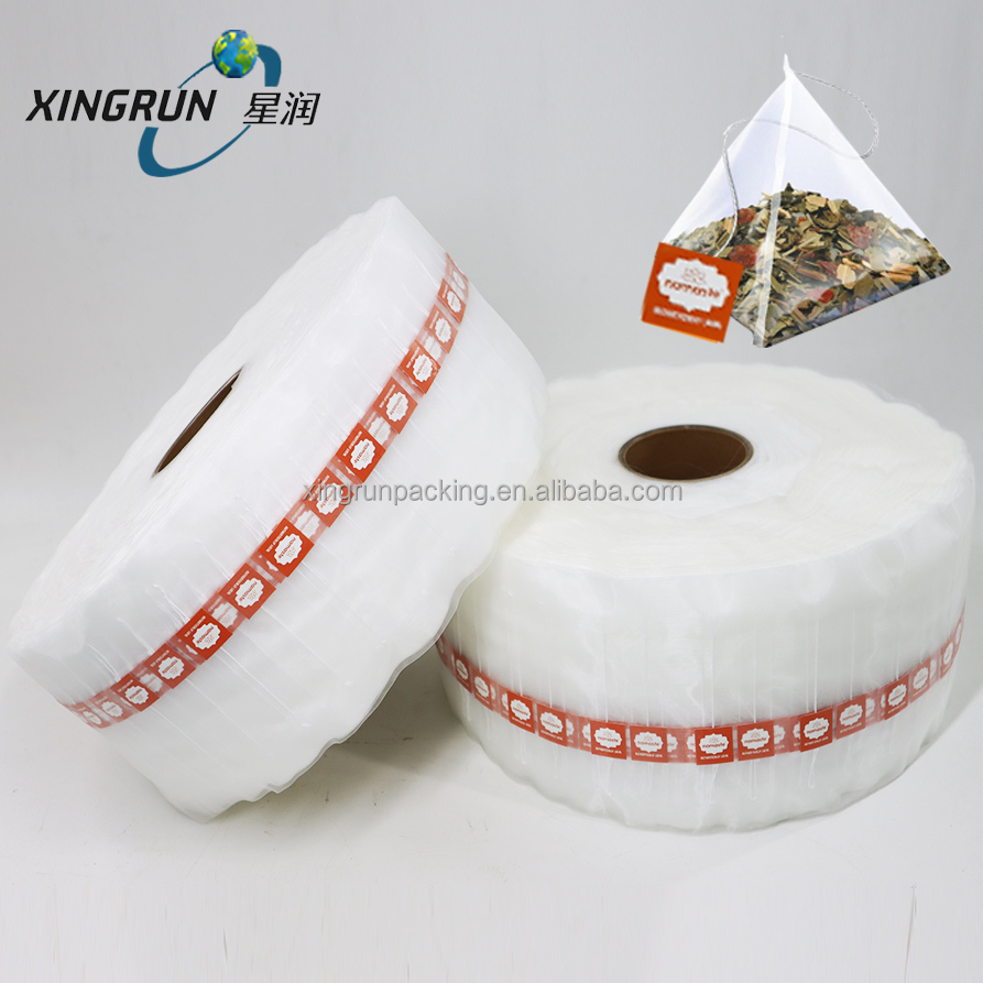 Pre Tagged PLA Clear Nylon Mesh silk Tea filter roll, Tea Tag silk filter roll for pyramid tea sachet packing machine