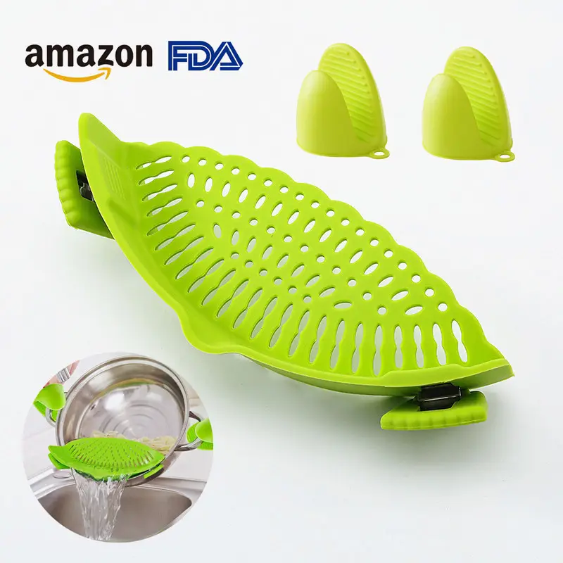Amazon Hot Seller Kitchen Snap N Strain Pot Pasta Adjustable Silicone Clip On Strainer for Pots, Pans, and Bowls