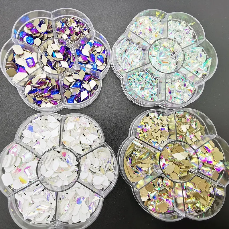 7-Grids Flowers Box Wholesale Bulk Package Non Hot Fix Strass Flatback Crystal Stones Jelly Blue Flame Glass Rhinestones