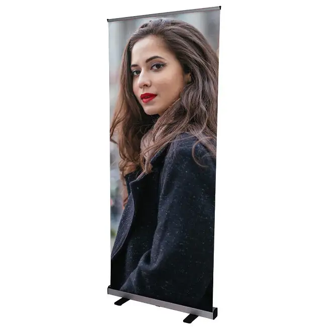 Cheap 85x200 roll up banner stand standee aluminum roll up horizontal retractable banner and stand blank cost
