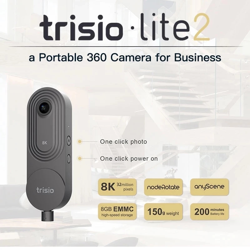 Камера Trisio Lite 2 360, предназначена для агентов по недвижимости и фотографов, Легкая съемка, 360 панорамная, 8K, 32 МП, HD VR-изображения