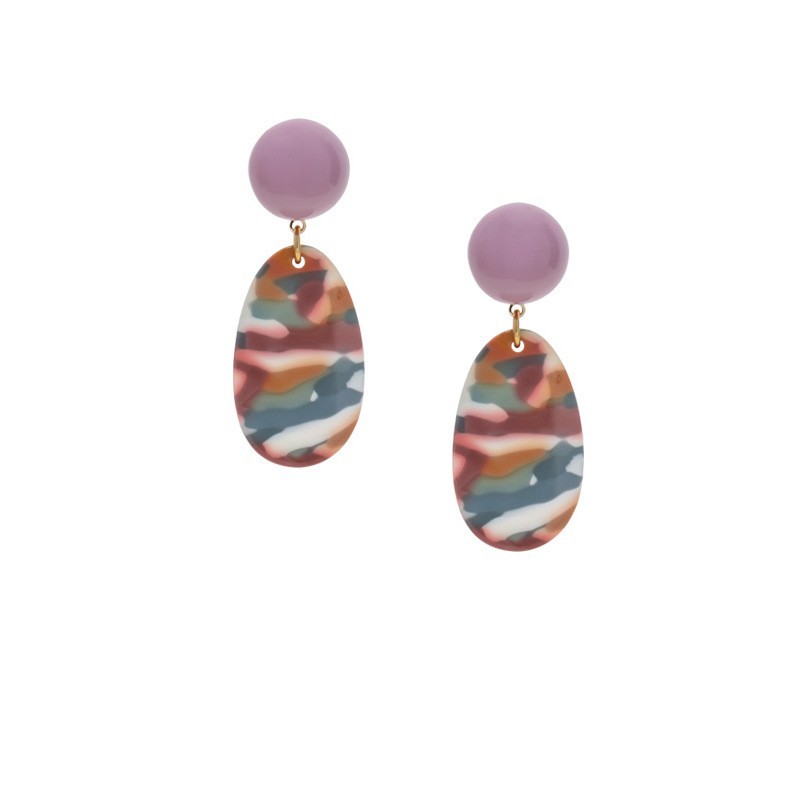 XUNBEI New Style Vintage Purple Painting Jewelry Fancy Large Acrylic Long Oval Earrings
