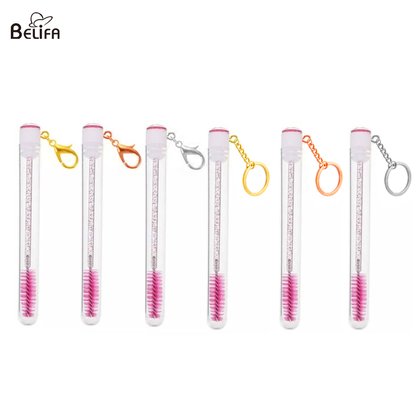 private label reusable mascara wand holder with cap keyring cleansing eye lash eyelash extension spoolie brush tube keychain