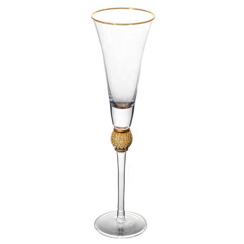 Clear transparent gold red wine glass cup with long stem