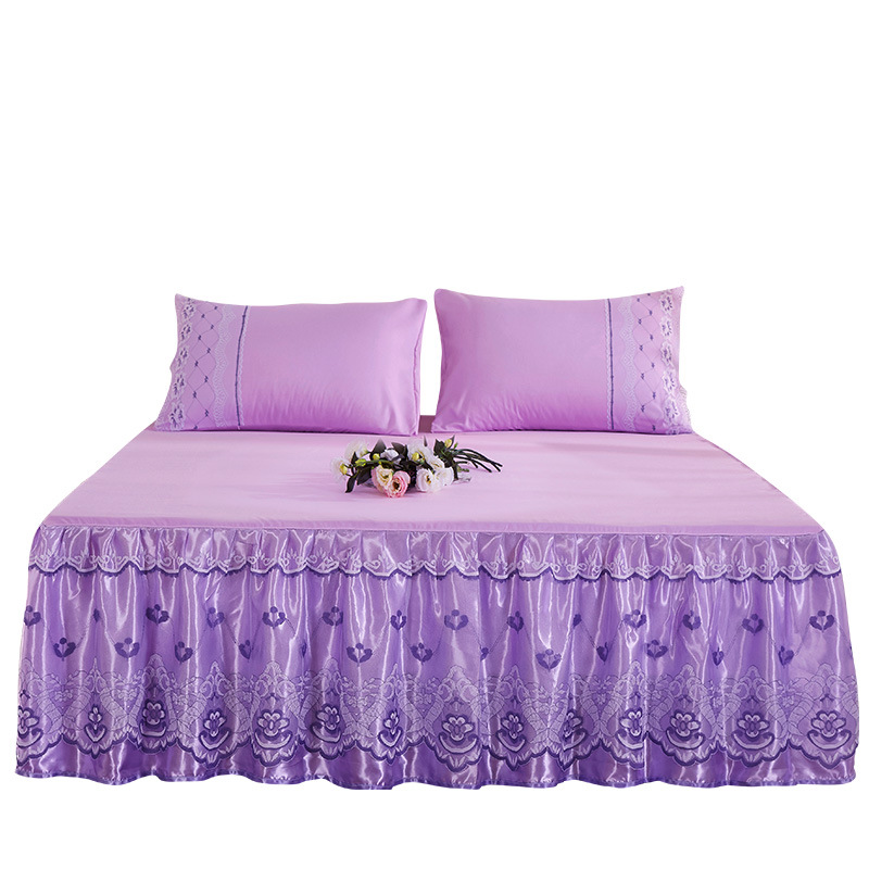 Beautiful Printed 3D Lace Decorative Fitted Sanding Fabric Luxury Fashion Home and Hotel Bed Skirt Sets