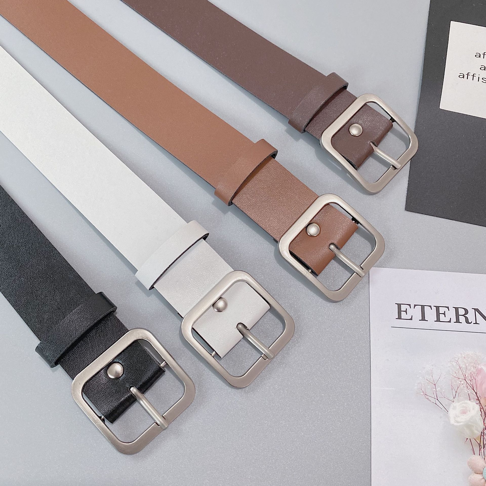 dropshipPU Leather Belt For Women Square Pin Jeans Black Belt Chic Luxury Brand Ladies Vintage Strap Female Waistband